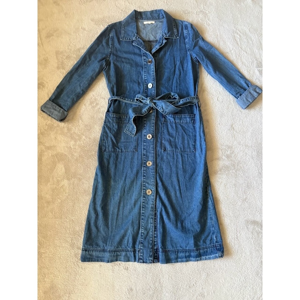 Le Lis‎ Denim Dress Button Front Midi with Belt Pockets Casual Size S